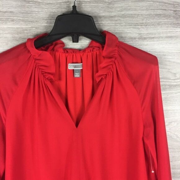 Chelsea28 Red Ruffle Tie Hem long sleeve Blouse size S - Picture 3 of 3